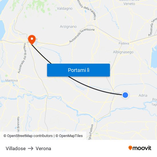 Villadose to Verona map