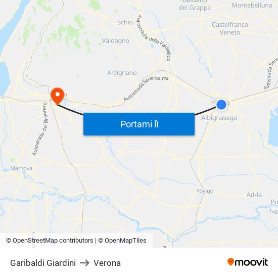 Garibaldi Giardini to Verona map