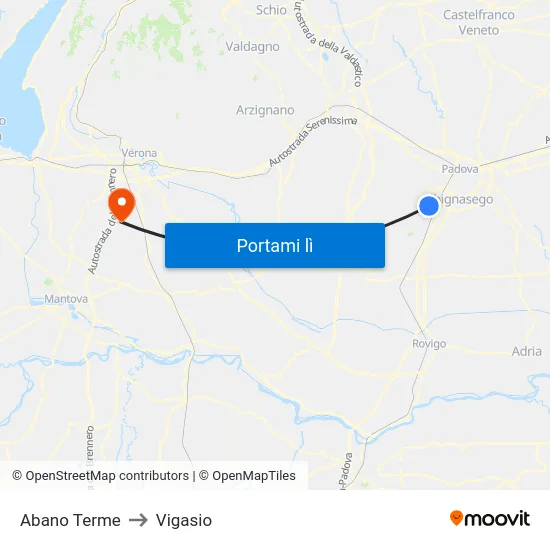 Abano Terme to Vigasio map