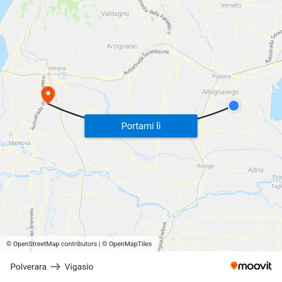Polverara to Vigasio map