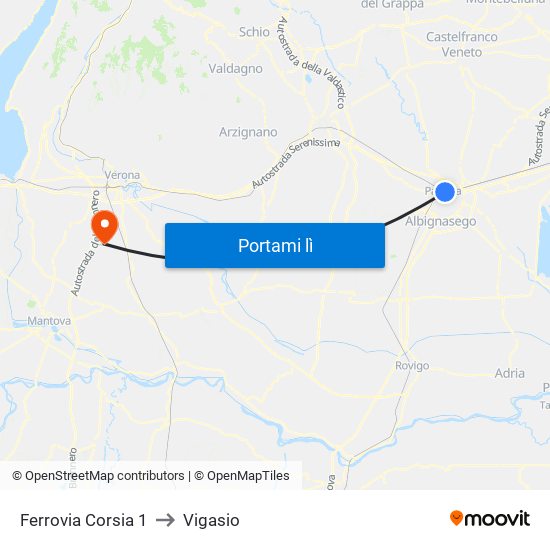 Ferrovia Corsia 1 to Vigasio map