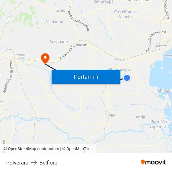 Polverara to Belfiore map