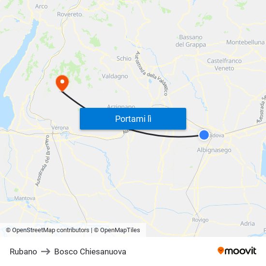 Rubano to Bosco Chiesanuova map