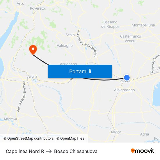 Capolinea Nord R to Bosco Chiesanuova map