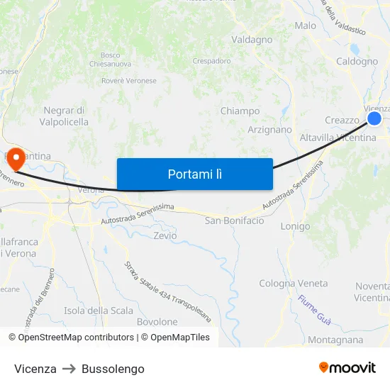 Vicenza to Bussolengo map
