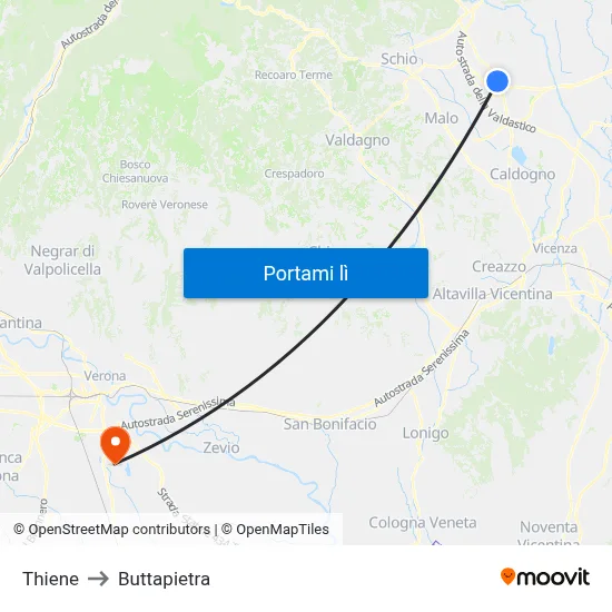 Thiene to Buttapietra map