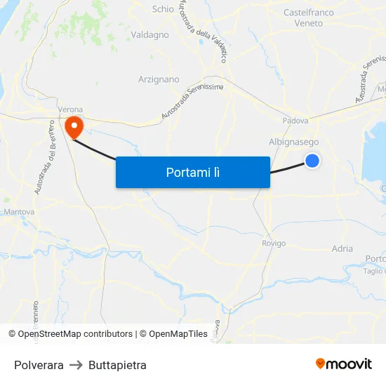 Polverara to Buttapietra map