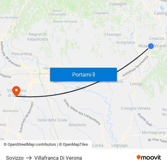 Sovizzo to Villafranca Di Verona map