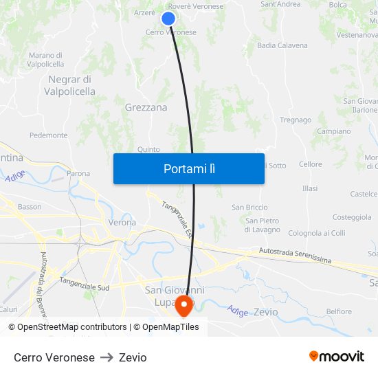 Cerro Veronese to Zevio map