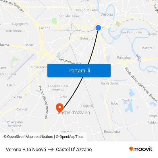 Verona P.Ta Nuova to Castel D' Azzano map