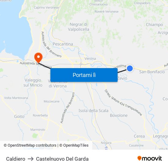 Caldiero to Castelnuovo Del Garda map