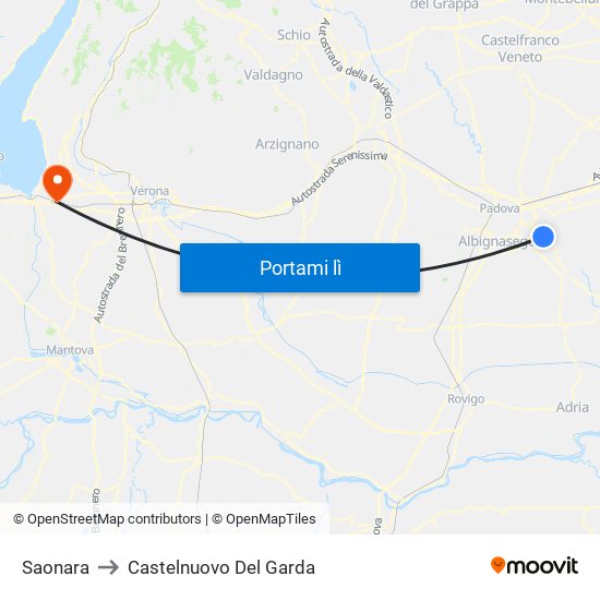 Saonara to Castelnuovo Del Garda map