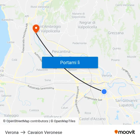 Verona to Cavaion Veronese map