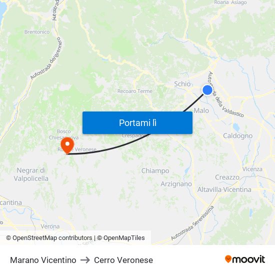 Marano Vicentino to Cerro Veronese map