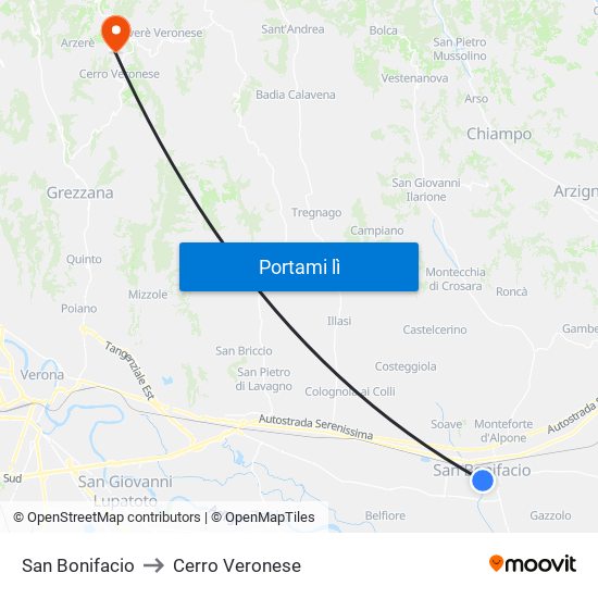 San Bonifacio to Cerro Veronese map