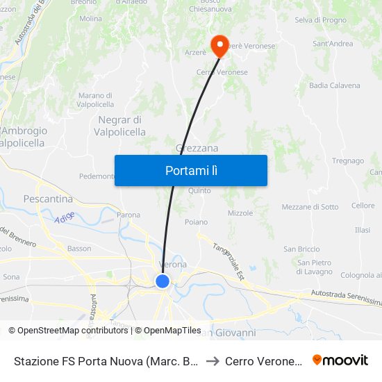 Stazione FS Porta Nuova (Marc. B1) to Cerro Veronese map