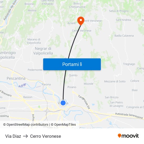 Via Diaz to Cerro Veronese map