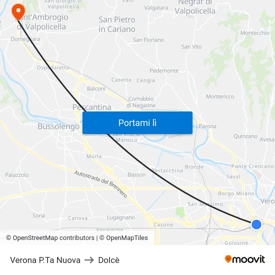 Verona P.Ta Nuova to Dolcè map