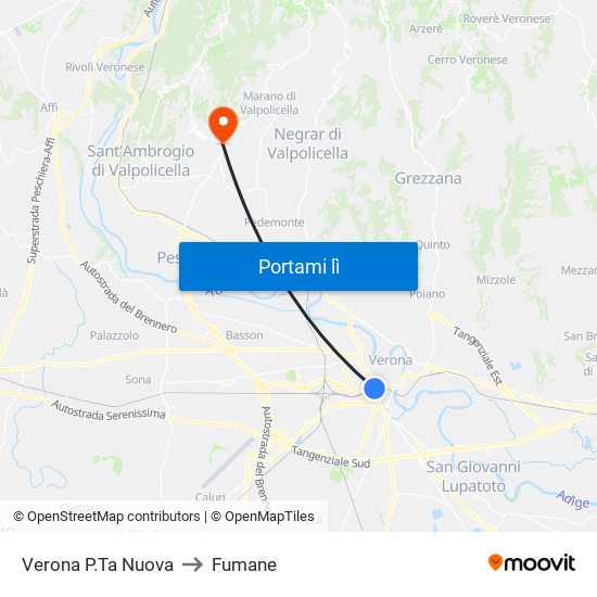 Verona P.Ta Nuova to Fumane map