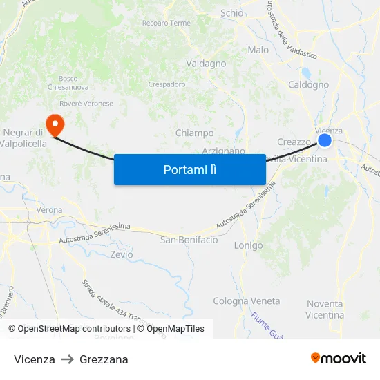 Vicenza to Grezzana map
