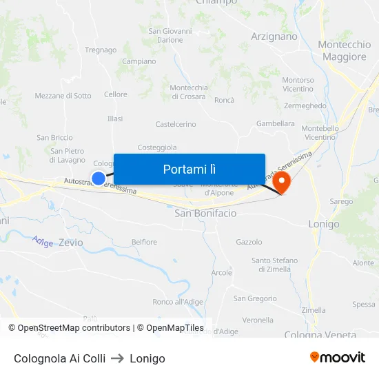 Colognola Ai Colli to Lonigo map