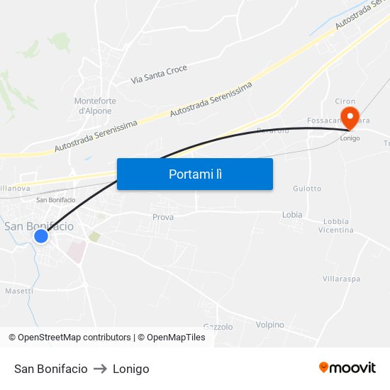 San Bonifacio to Lonigo map