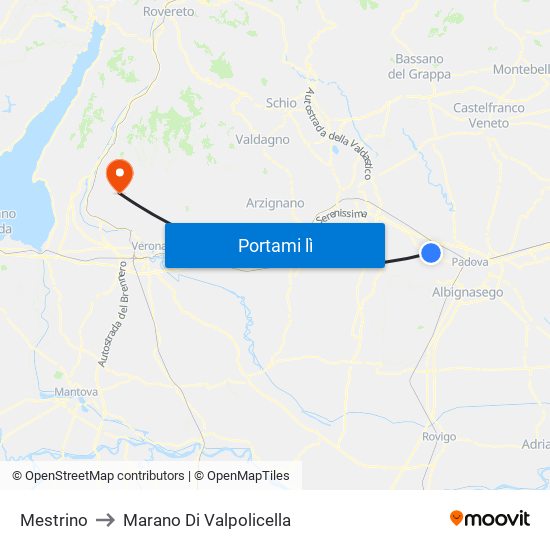 Mestrino to Marano Di Valpolicella map