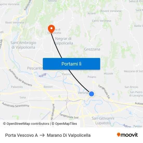 Porta Vescovo A to Marano Di Valpolicella map