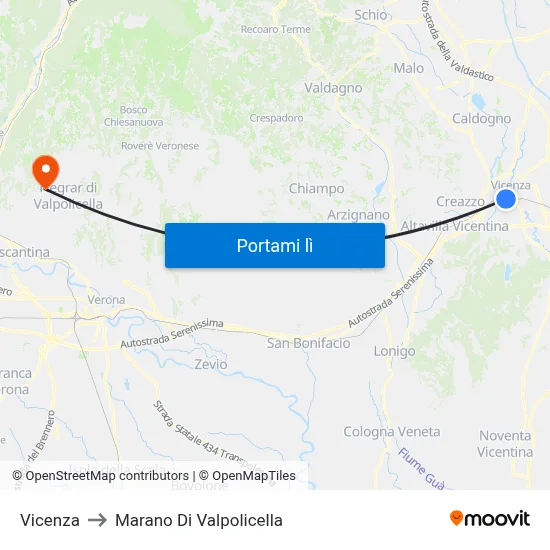 Vicenza to Marano Di Valpolicella map
