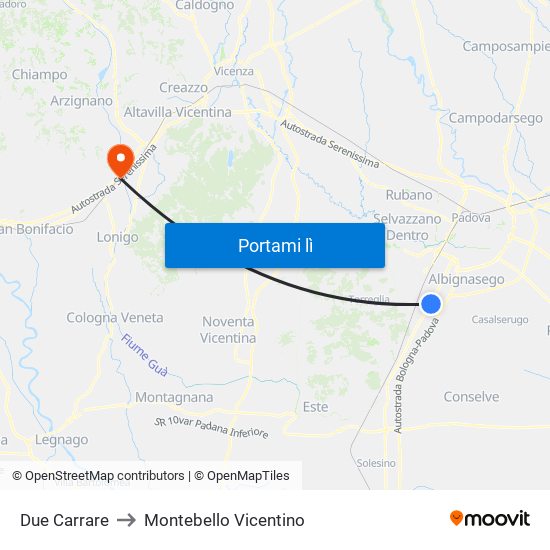 Due Carrare to Montebello Vicentino map