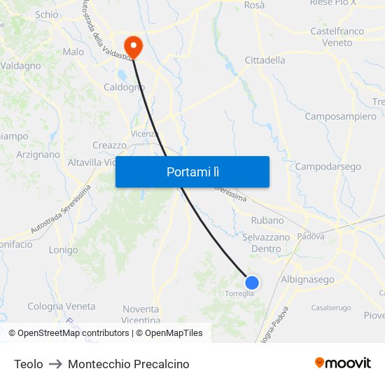 Teolo to Montecchio Precalcino map