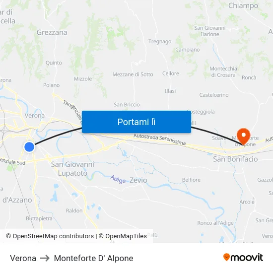 Verona to Monteforte D' Alpone map