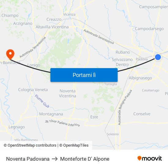 Noventa Padovana to Monteforte D' Alpone map