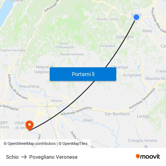 Schio to Povegliano Veronese map