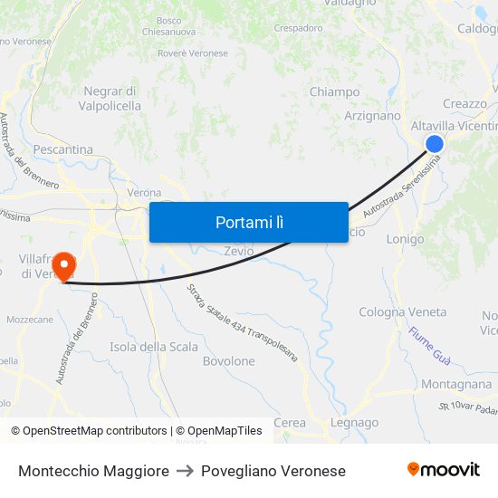 Montecchio Maggiore to Povegliano Veronese map