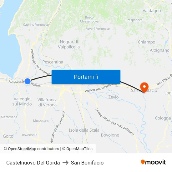 Castelnuovo Del Garda to San Bonifacio map