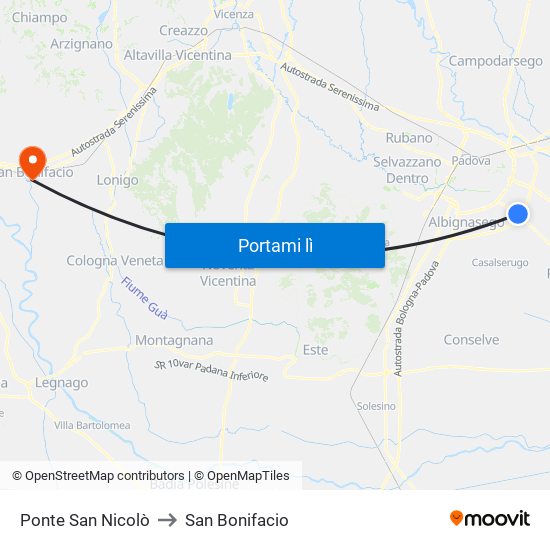 Ponte San Nicolò to San Bonifacio map