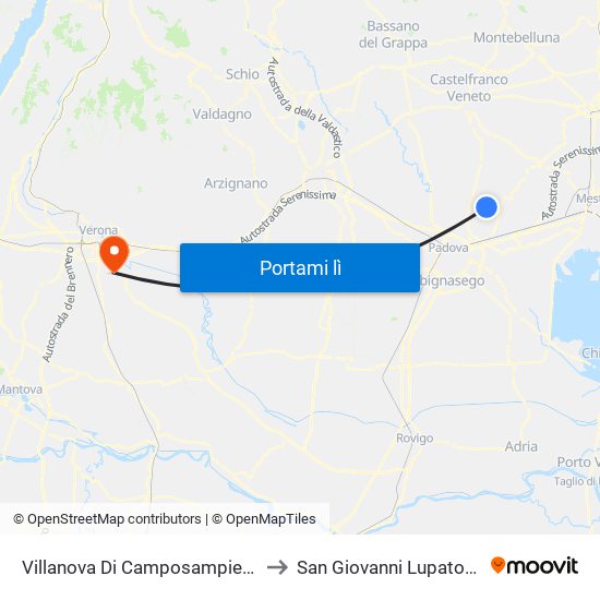 Villanova Di Camposampiero to San Giovanni Lupatoto map