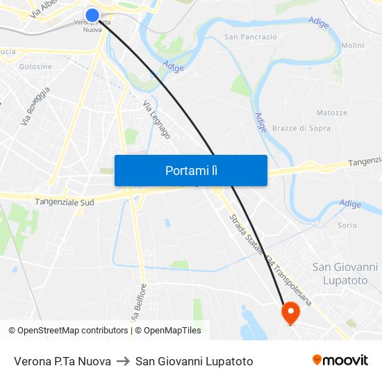 Verona P.Ta Nuova to San Giovanni Lupatoto map