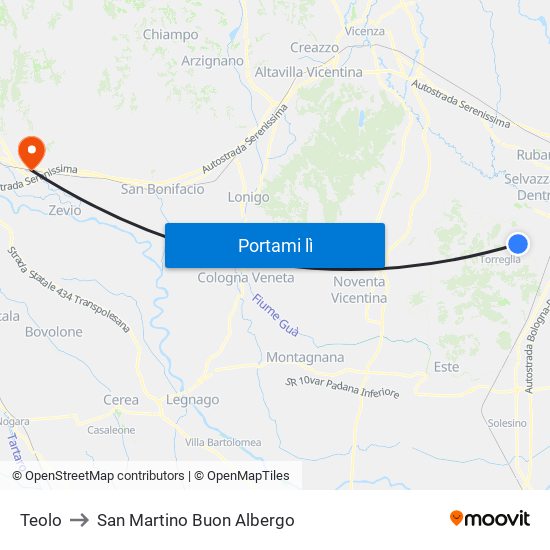 Teolo to San Martino Buon Albergo map