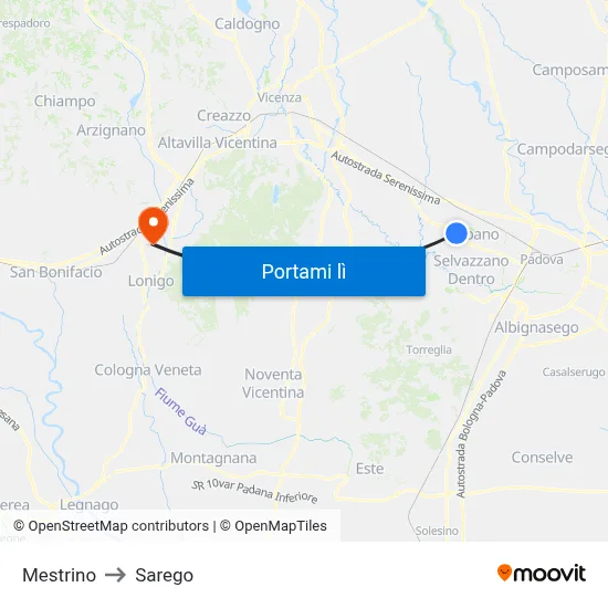 Mestrino to Sarego map