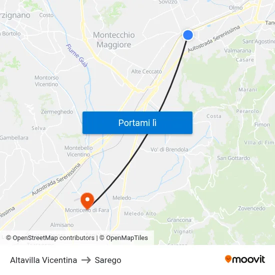 Altavilla Vicentina to Sarego map