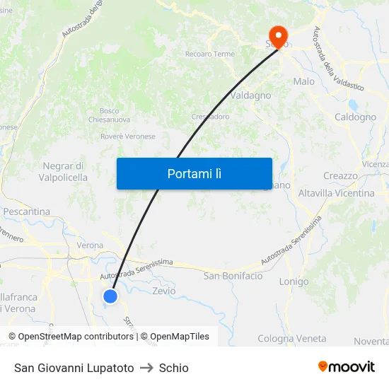 San Giovanni Lupatoto to Schio map