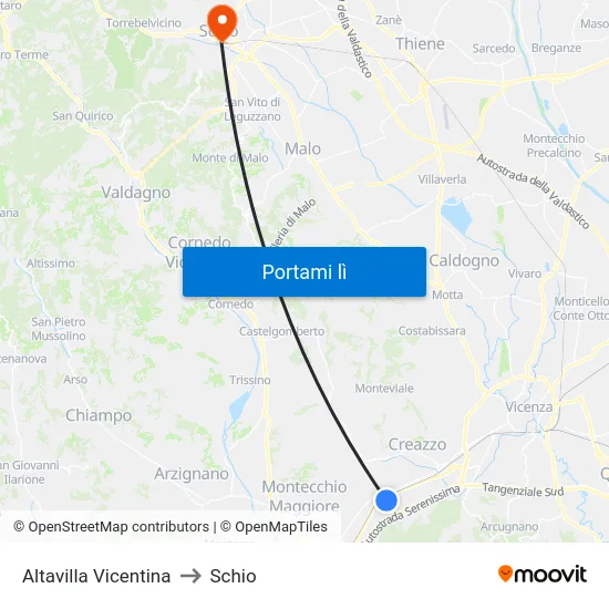 Altavilla Vicentina to Schio map