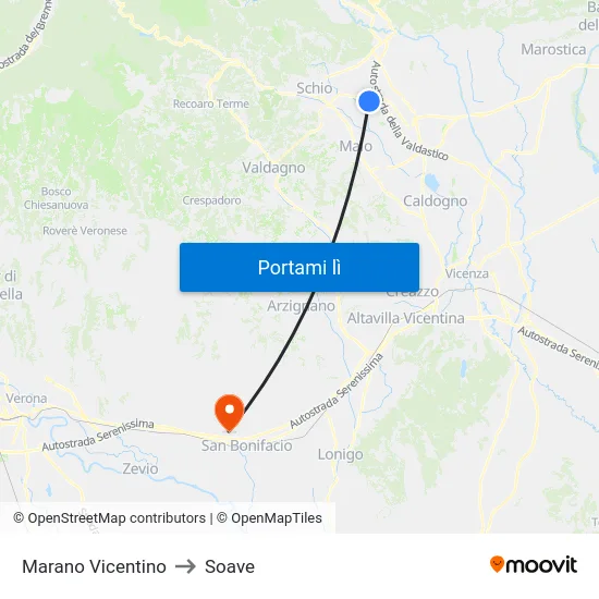 Marano Vicentino to Soave map