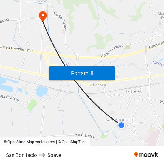 San Bonifacio to Soave map