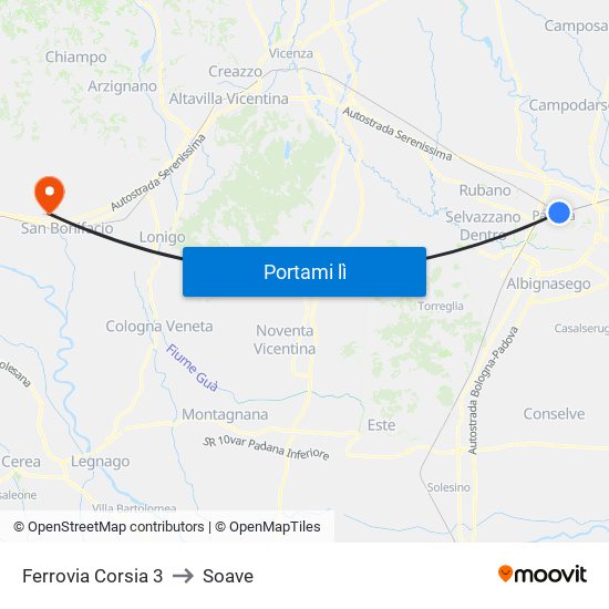 Ferrovia Corsia 3 to Soave map