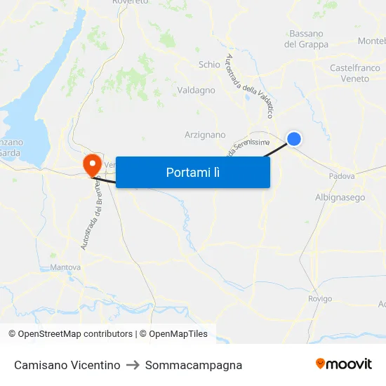 Camisano Vicentino to Sommacampagna map