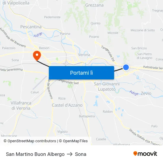 San Martino Buon Albergo to Sona map