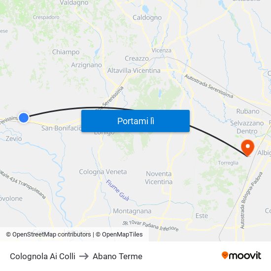Colognola Ai Colli to Abano Terme map